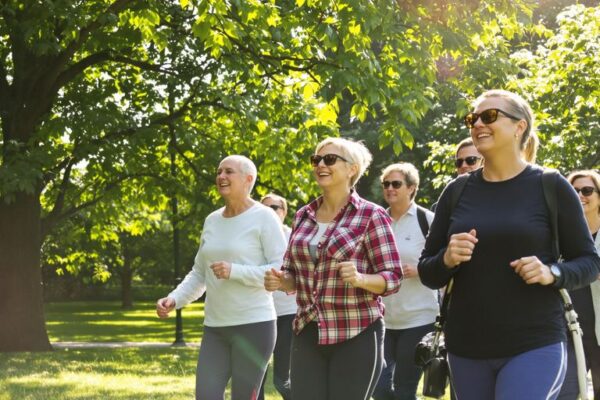 Can Walking Lower the Risk of Heart Rhythm Disorders? People walking outdoors in a sunny green park
