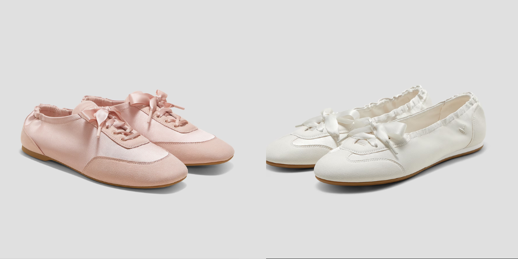 Pink and white Ballet Sneakers next to each other