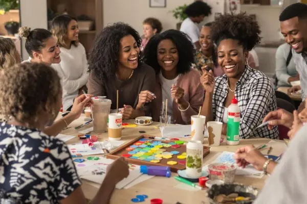 Friends enjoying group hobbies and creative activities together