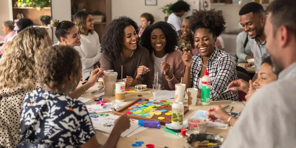 Friends enjoying group hobbies and creative activities together