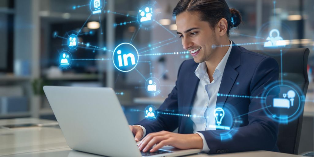 Person using laptop with AI and career-related icons