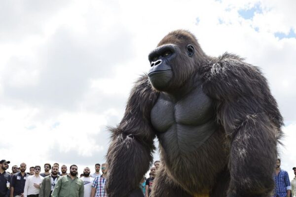 Would 100 Men Defeat a Gorilla? The Internet Is Losing Its Mind Over the Answer Large gorilla faces group of one hundred men outdoors