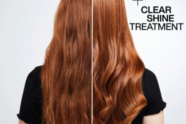 Before and After image of Gloss Hair Treatment. Clearly shinier hair. Lyfecity.