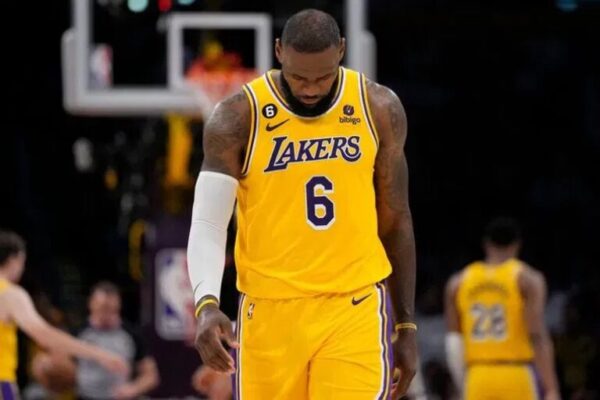 LeBron James standing on the basketball court during a game.